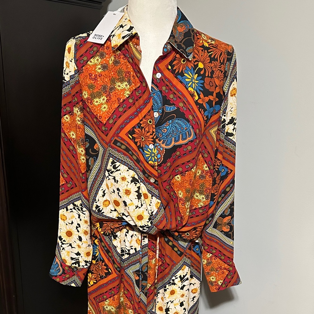 NWT Multicolor Floral Blouse & Pant Set SMALL